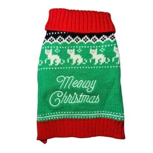 Meowy Christmas Pet Sweater Green Red Fair Isle Cat Dog Holiday One Size OS
